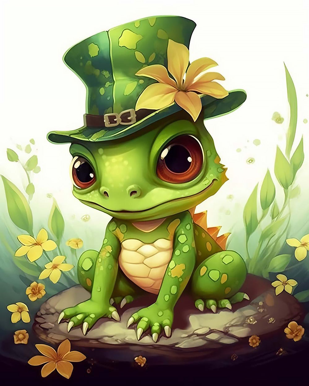 Baby frog with top hat cross stitch kit for beginners