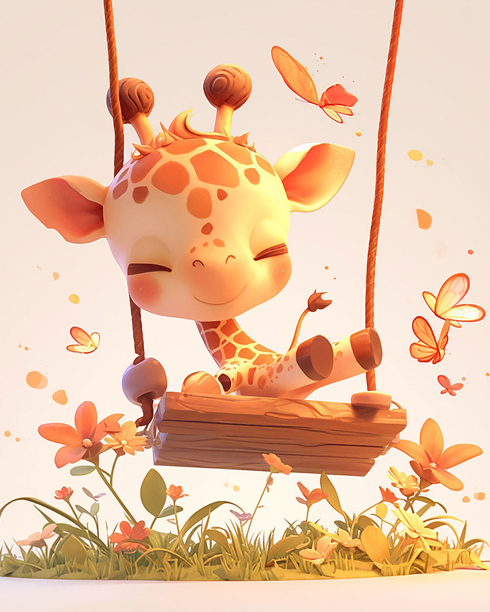 Baby giraffe on a swing cross stitch kit for beginners