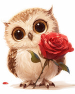 Baby owl with red rose cross stitch kit for beginners