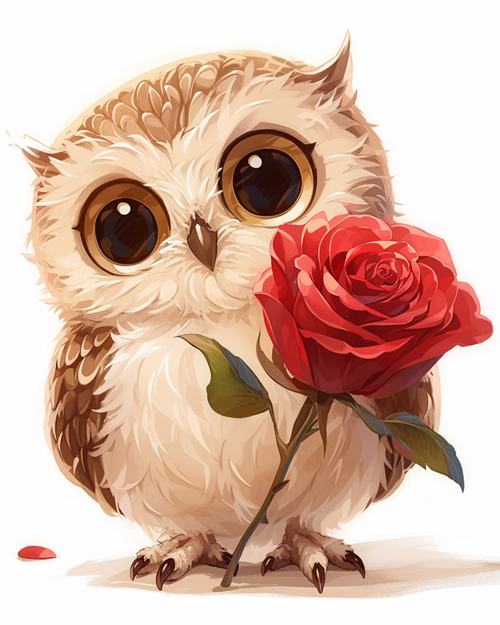 Baby owl with red rose cross stitch kit for beginners