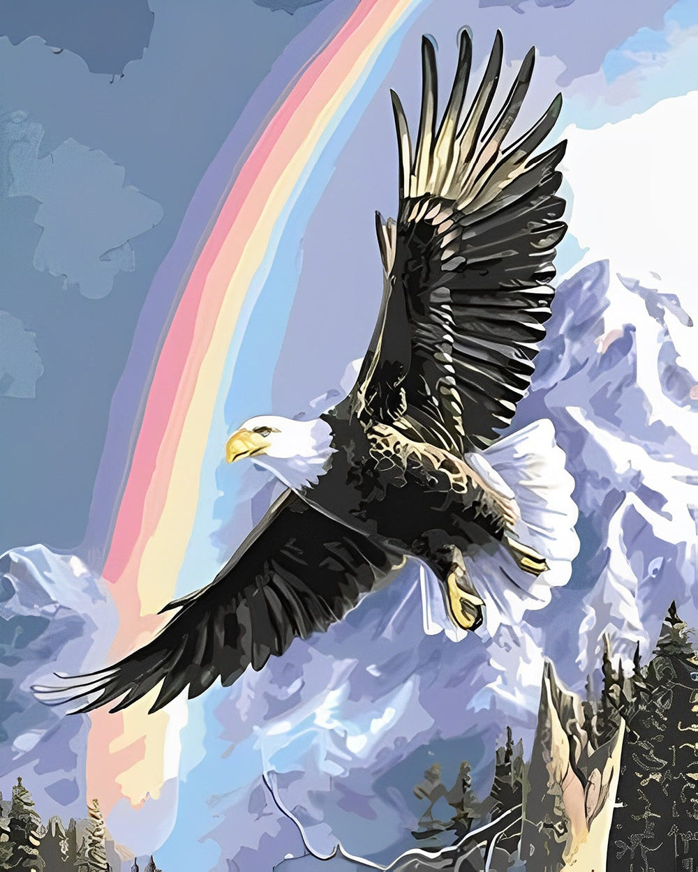 Bald eagle rainbow and snowy mountain cross stitch kit for beginners