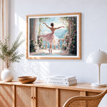 Ballerina dancing in garden paint by numbers artwork displayed on wall as home decor