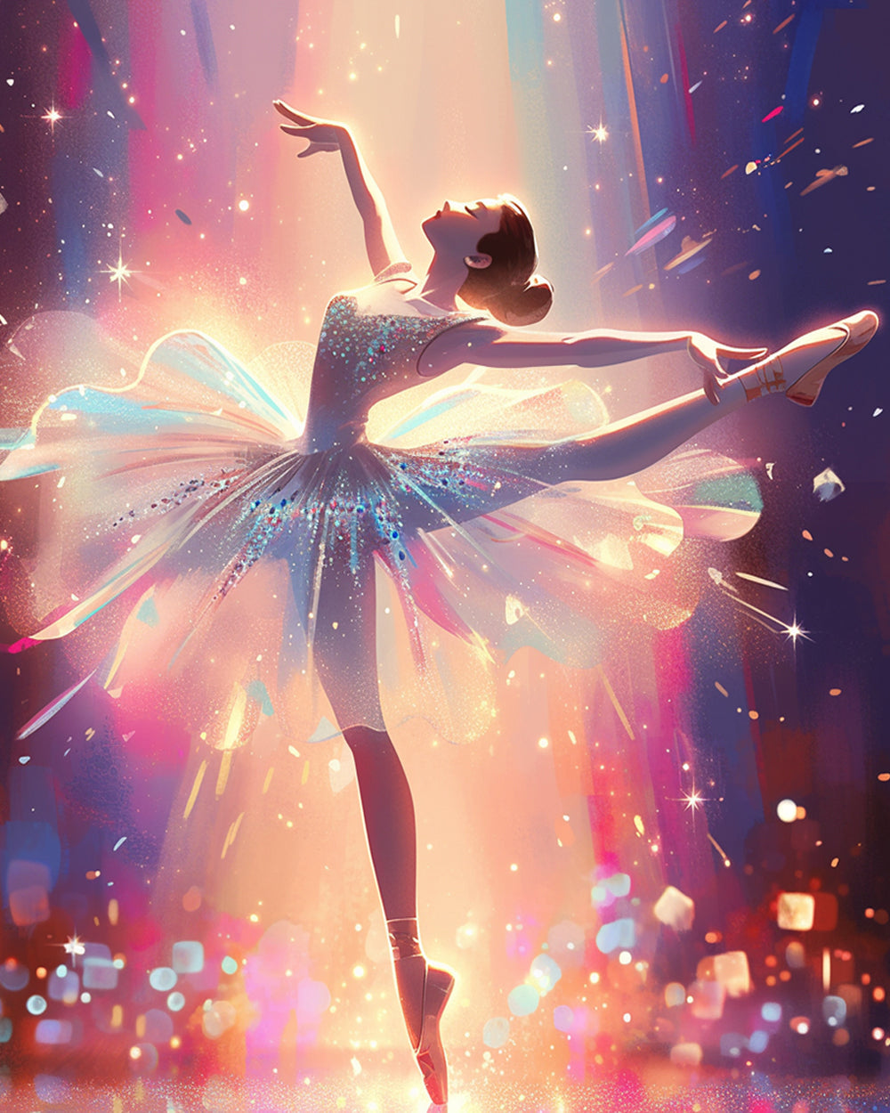 Ballerina in warm stage light cross stitch kit for beginners