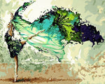Ballet dancer in flowing green dress paint by numbers kit for beginners