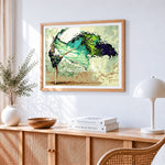 Ballet dancer in flowing green dress paint by numbers artwork displayed on wall as home decor