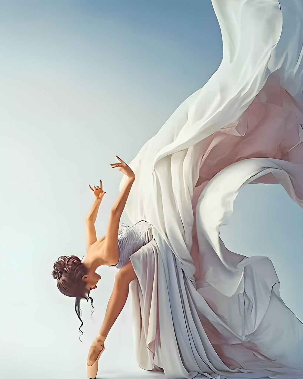 Ballet dancer with flowing white dress cross stitch kit for beginners