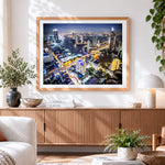 Finished bangkok skyline at night cross stitch artwork displayed