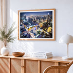 Bangkok skyline at night cross stitch artwork displayed on wall as home decor