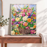 Finished basket of colourful blooms pearl diamond painting artwork displayed as home decor