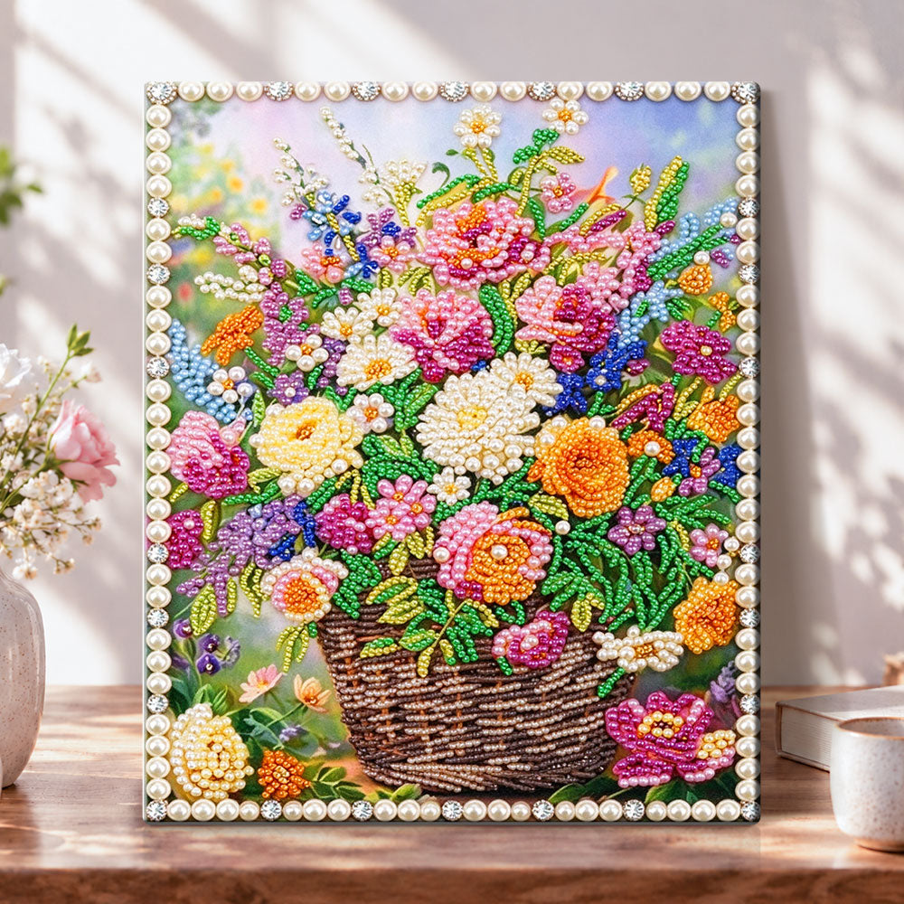 Basket of colourful blooms pearl diamond painting kit for beginners