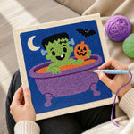 Creating handmade bath time frankenstein punch needle artwork