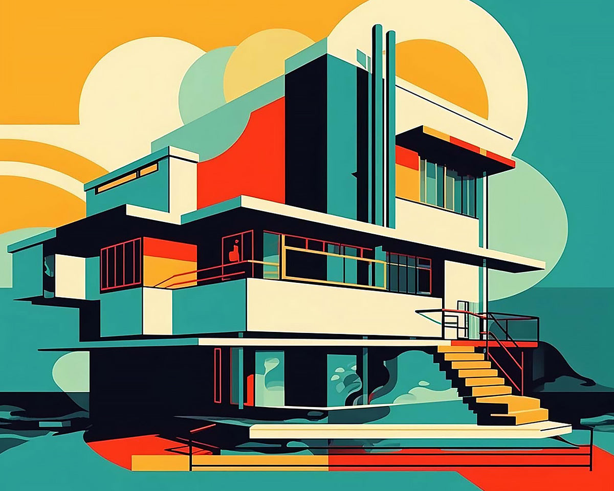 Bauhaus style modern villa paint by numbers kit for beginners