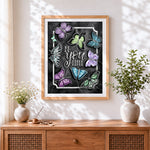 Finished be you tiful butterfly quote paint by numbers artwork displayed as home decor