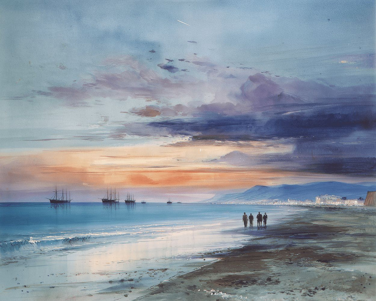 Beach and sailing ships at dusk cross stitch kit for beginners