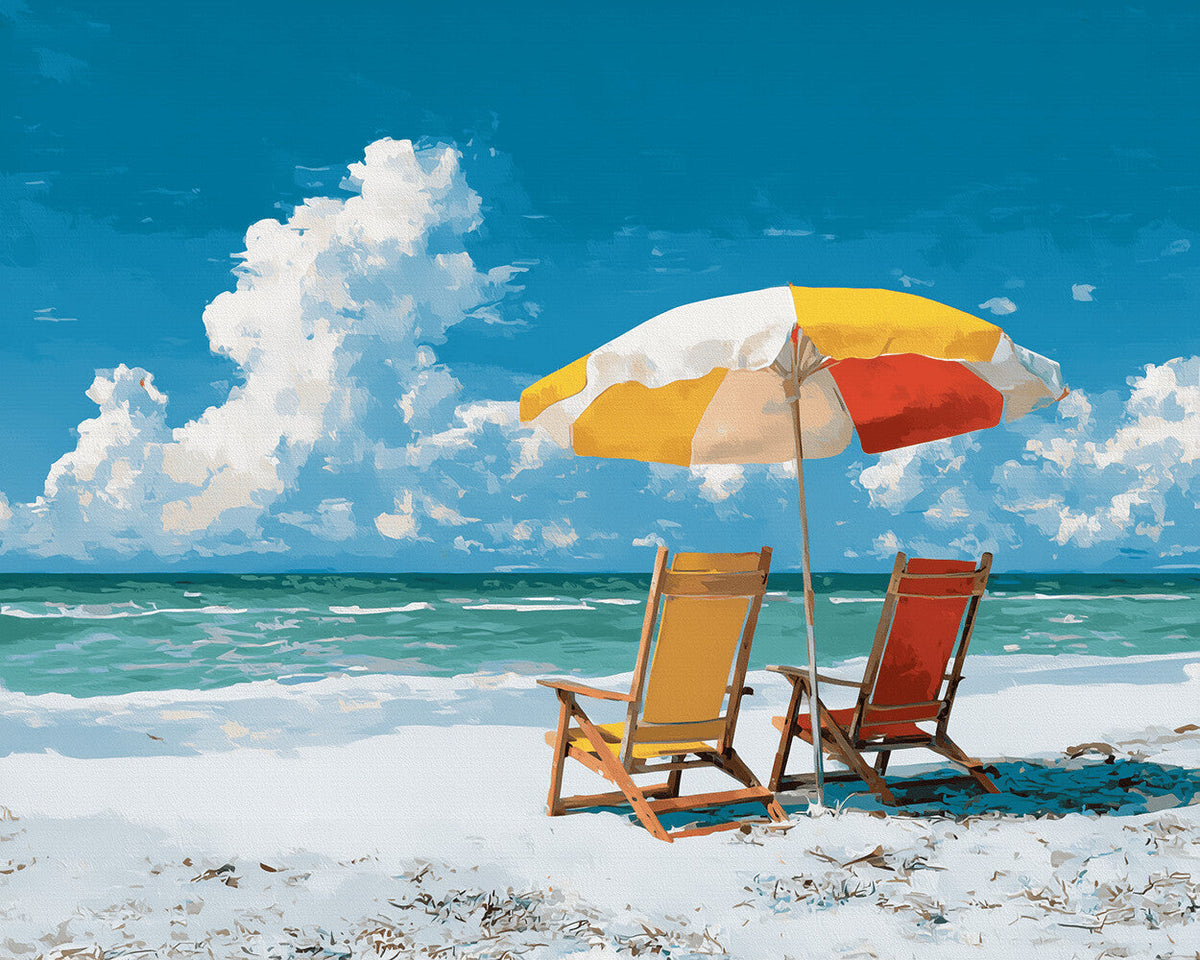 Beach parasol and chairs paint by numbers kit for beginners