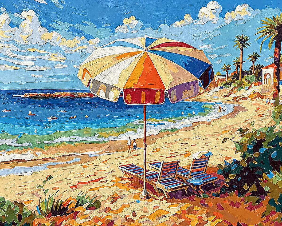 Beach parasol and deck chairs paint by numbers kit for beginners