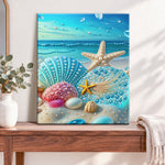 Finished beach pearl seashells pearl diamond painting artwork displayed as home decor
