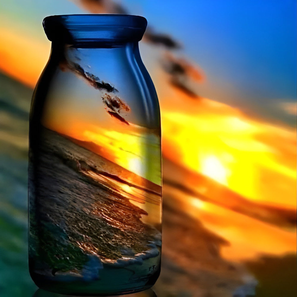 Beach sunset in glass bottle cross stitch kit for beginners