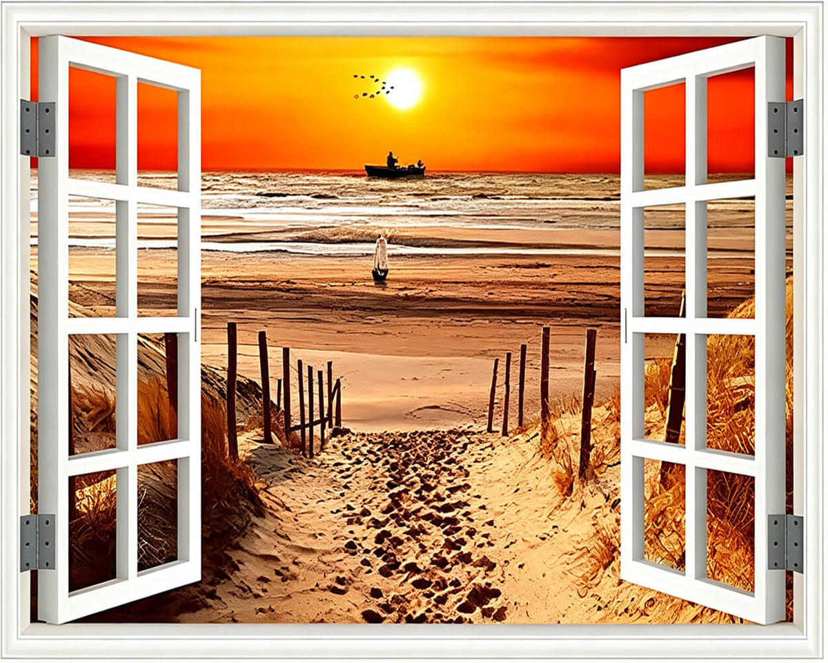Beach sunset through open windows paint by numbers kit for beginners