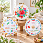 Bead Embroidery Kit – 3-Piece Floral Practice Set displayed on stands