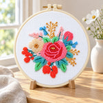 Bead Embroidery Kit – 3-Piece Floral Practice Set finished floral hoop design