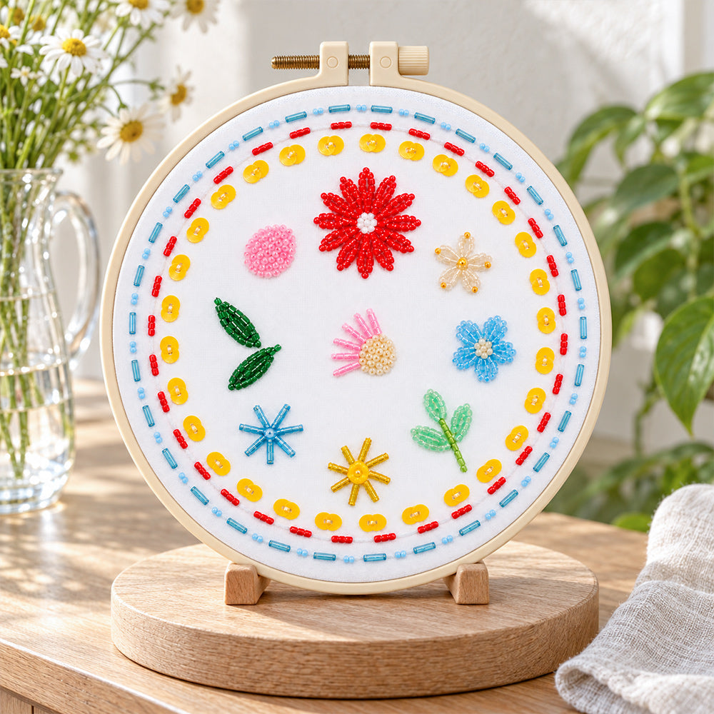 Bead Embroidery Kit 3-Piece Floral Stitch Practice Set motif sampler display