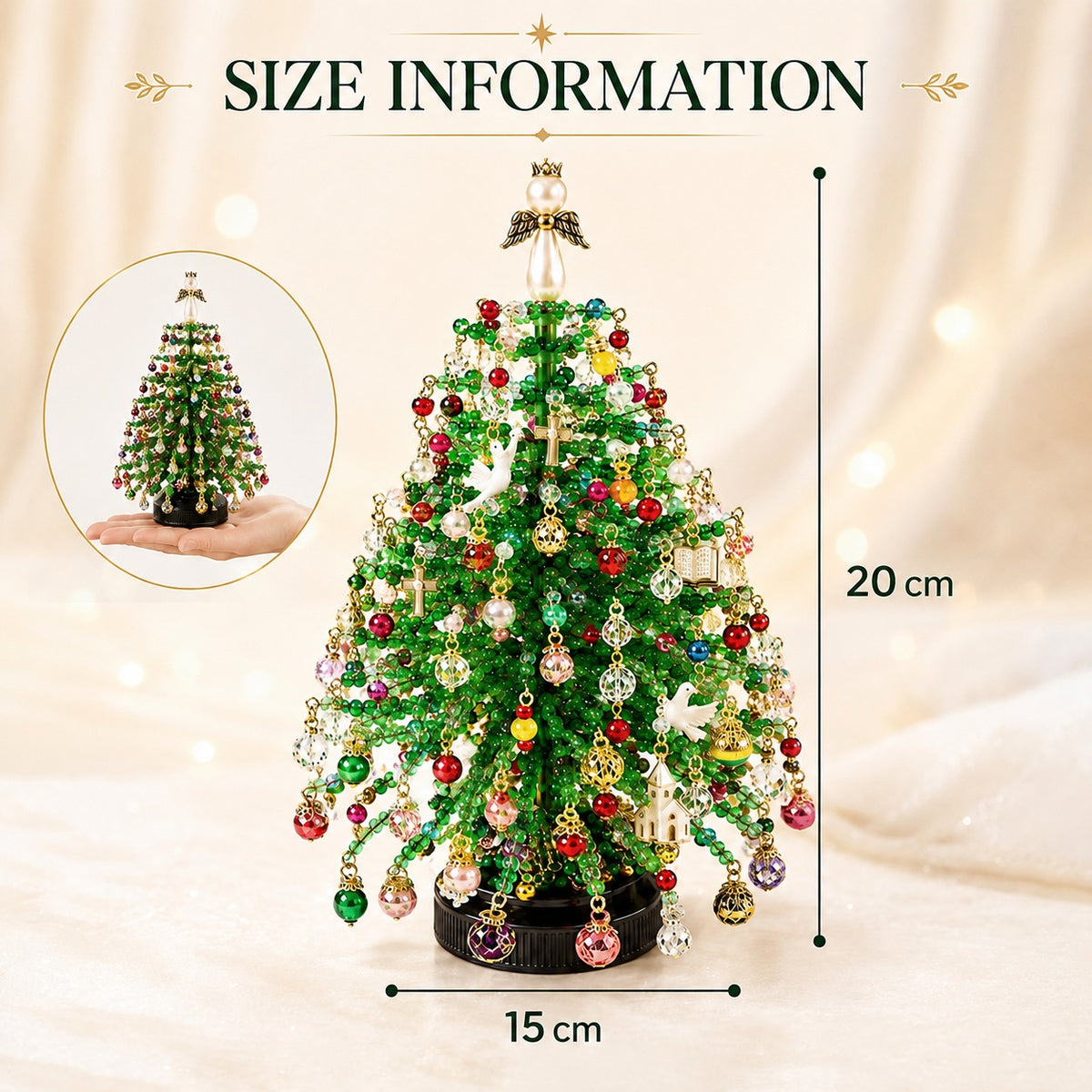 Beaded Christmas Tree Kit measuring approximately 20cm high and 15cm diameter