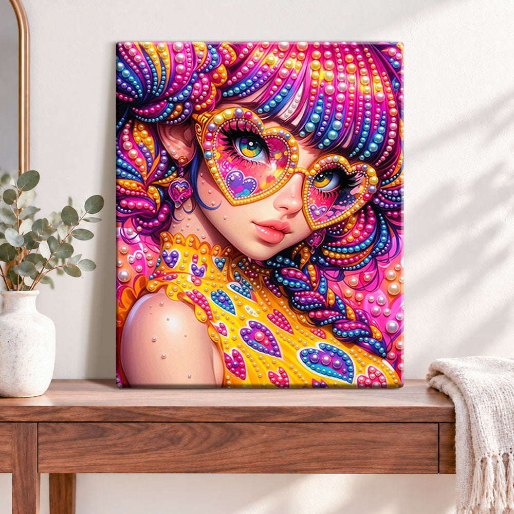 Finished beaded radiant beauty pearl diamond painting artwork displayed as home decor