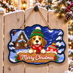 Beagle winter christmas paint by numbers door hanger on a garden gate
