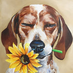 Beagle with a sunflower cross stitch kit for beginners