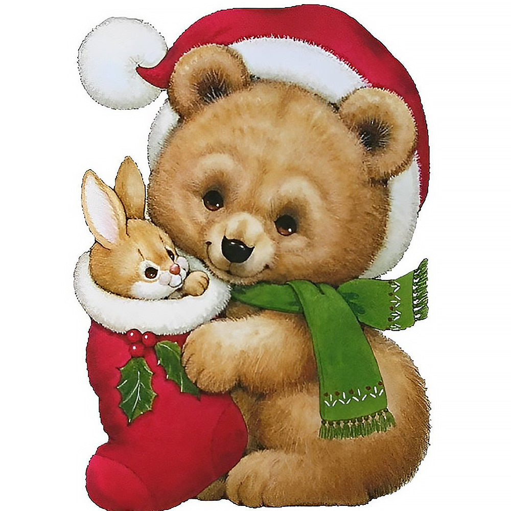 Bear and bunny in christmas stocking paint by numbers kit for beginners