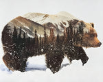 Bear and mountain forest double exposure paint by numbers kit for beginners