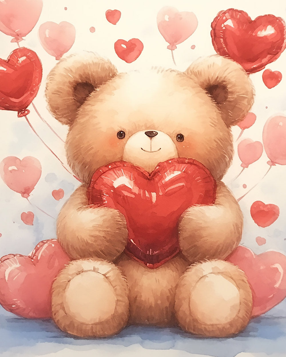 Bear holding a red heart cross stitch kit for beginners