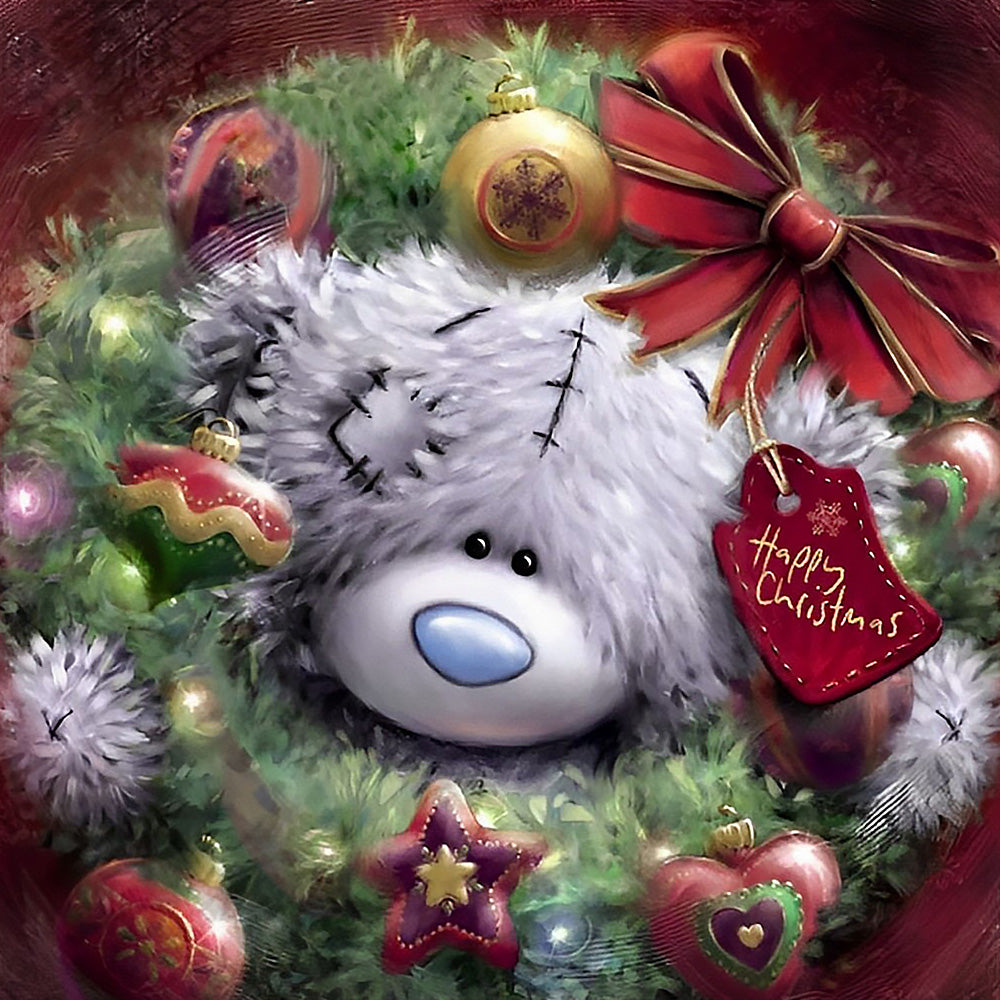 Bear in christmas wreath cross stitch kit for beginners