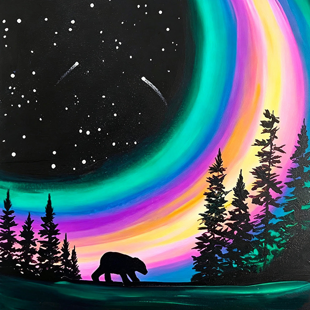 Bear under rainbow aurora cross stitch kit for beginners