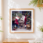 Finished bear with stocking "for you dad" paint by numbers artwork displayed as home decor