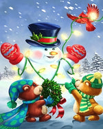 Bears decorating snowman with christmas lights cross stitch kit for beginners