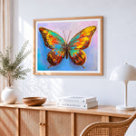 Beautiful and colourful butterfly paint by numbers artwork displayed on wall as home decor