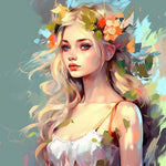 Beautiful blonde woman with floral crown cross stitch kit for beginners