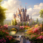 Beautiful castle by a floral stream cross stitch kit for beginners