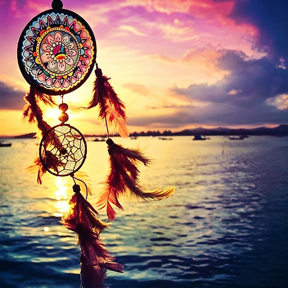 Beautiful dreamcatcher at sunset cross stitch kit for beginners