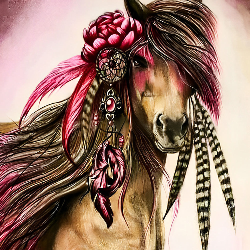 Beautiful horse with boho feather paint by numbers kit for beginners