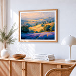 Beautiful lavender hills paint by numbers artwork displayed on wall as home decor