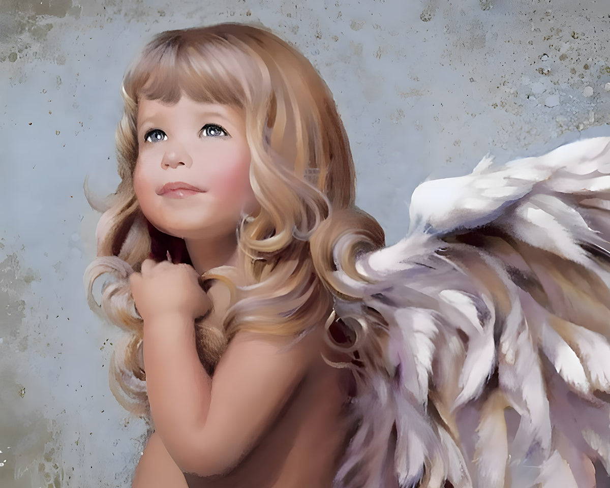Beautiful little angel with white wings cross stitch kit for beginners