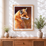 Finished beautiful red fox profile cross stitch artwork displayed