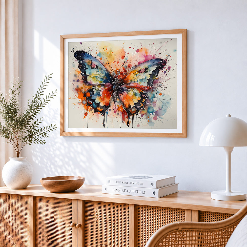 Beautiful watercolour butterfly paint by numbers artwork displayed on wall as home decor