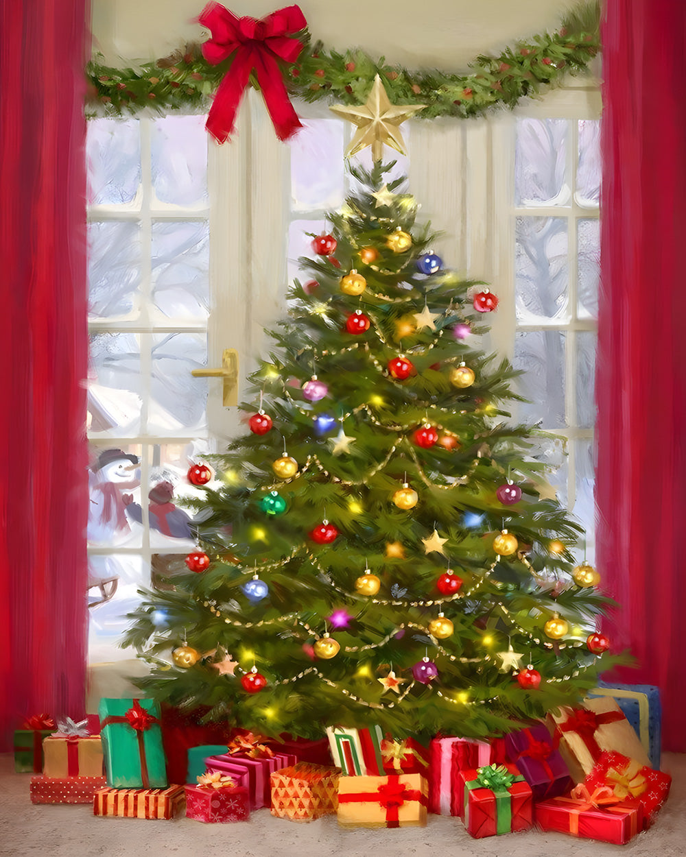 Beautifully decorated christmas tree and presents cross stitch kit for beginners