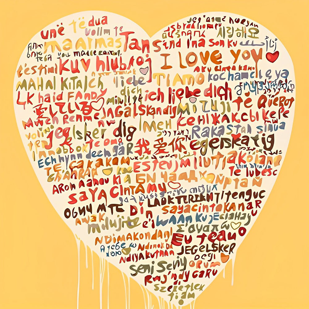 Beige multi language i love you heart cross stitch kit for beginners