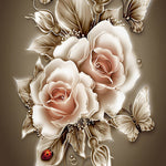 Beige roses with butterflies paint by numbers kit for beginners