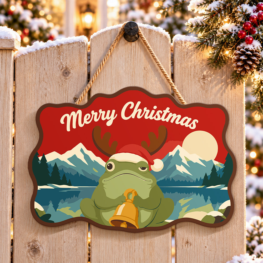 Bell frog mountain scene paint by numbers door hanger on a garden gate